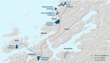 VINDKRAFT: Fosen Vind etablerer Europas største vindkraftprosjekt på land Så godt som alle fjellområdene og kystheiområdene i Trøndelag, som ikke er vernet er blant disse analyseområdene, er aktuelle for utbygging. Illustrasjon: Statkraft