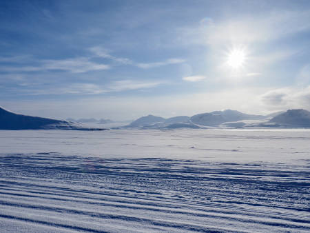 Fantastiske omgivelser på vei hjem til Longyearbyen. Foto: Lisa Kvålshaugen Bjærum